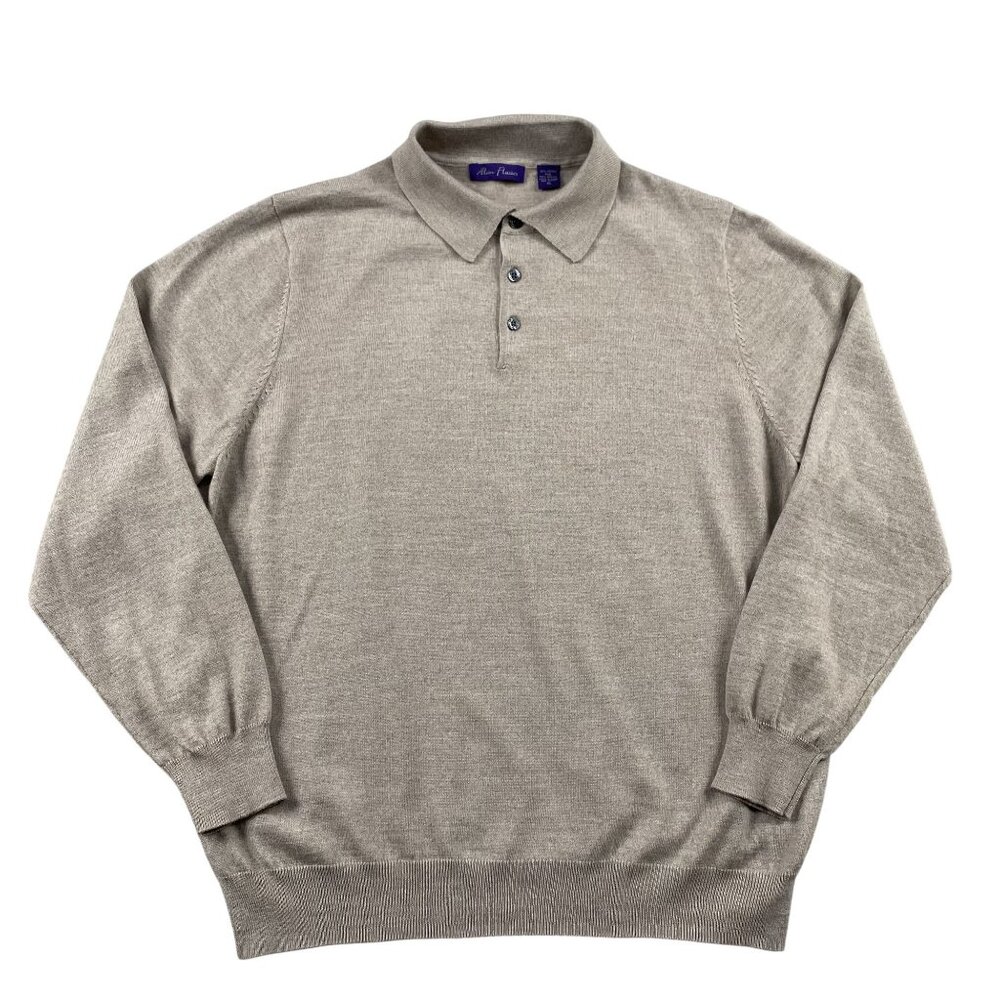 Alan Flusser Sweater Mens XL Beige 50% Merino Wool Collared Pullover